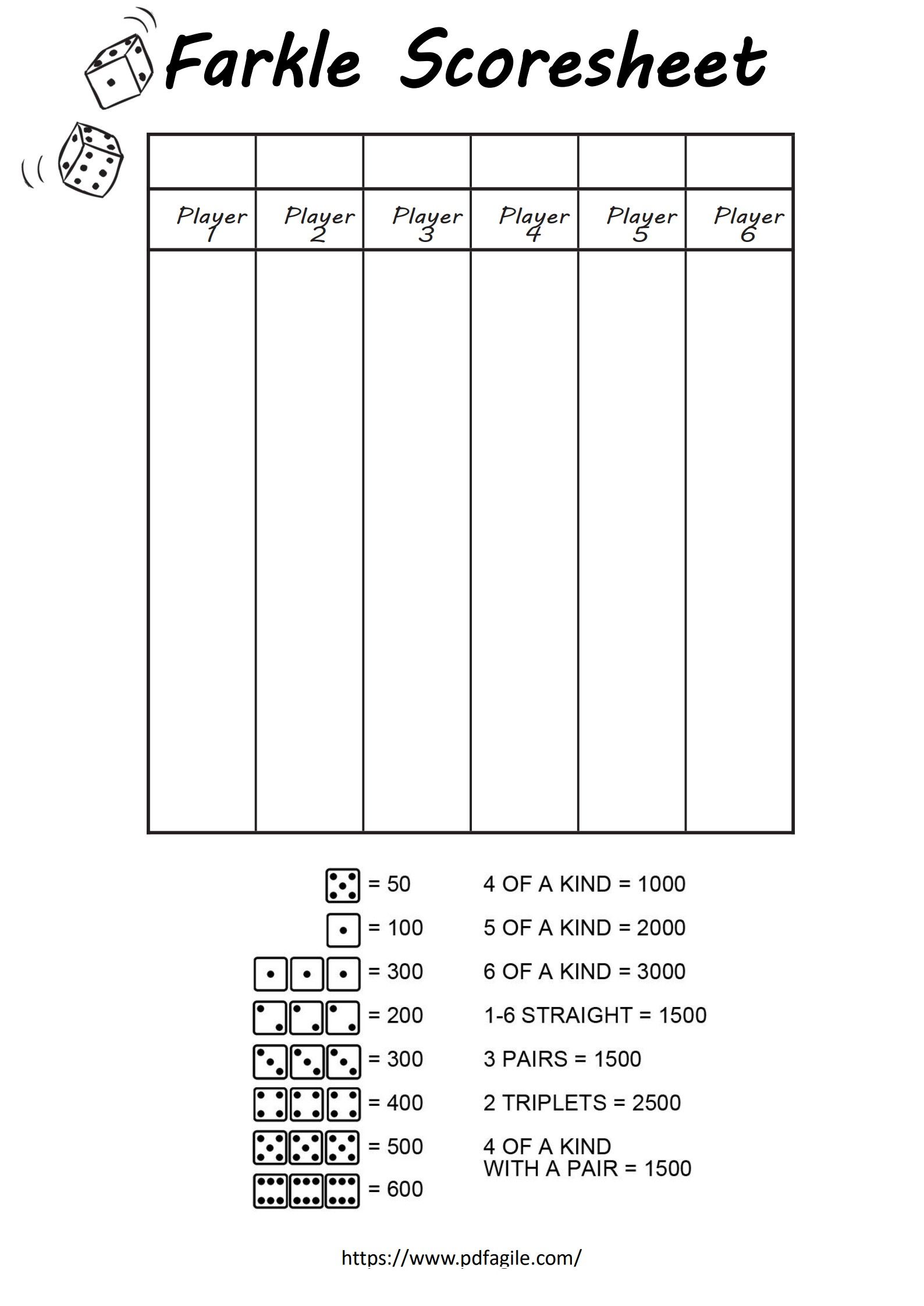 Free printable farkle score sheet