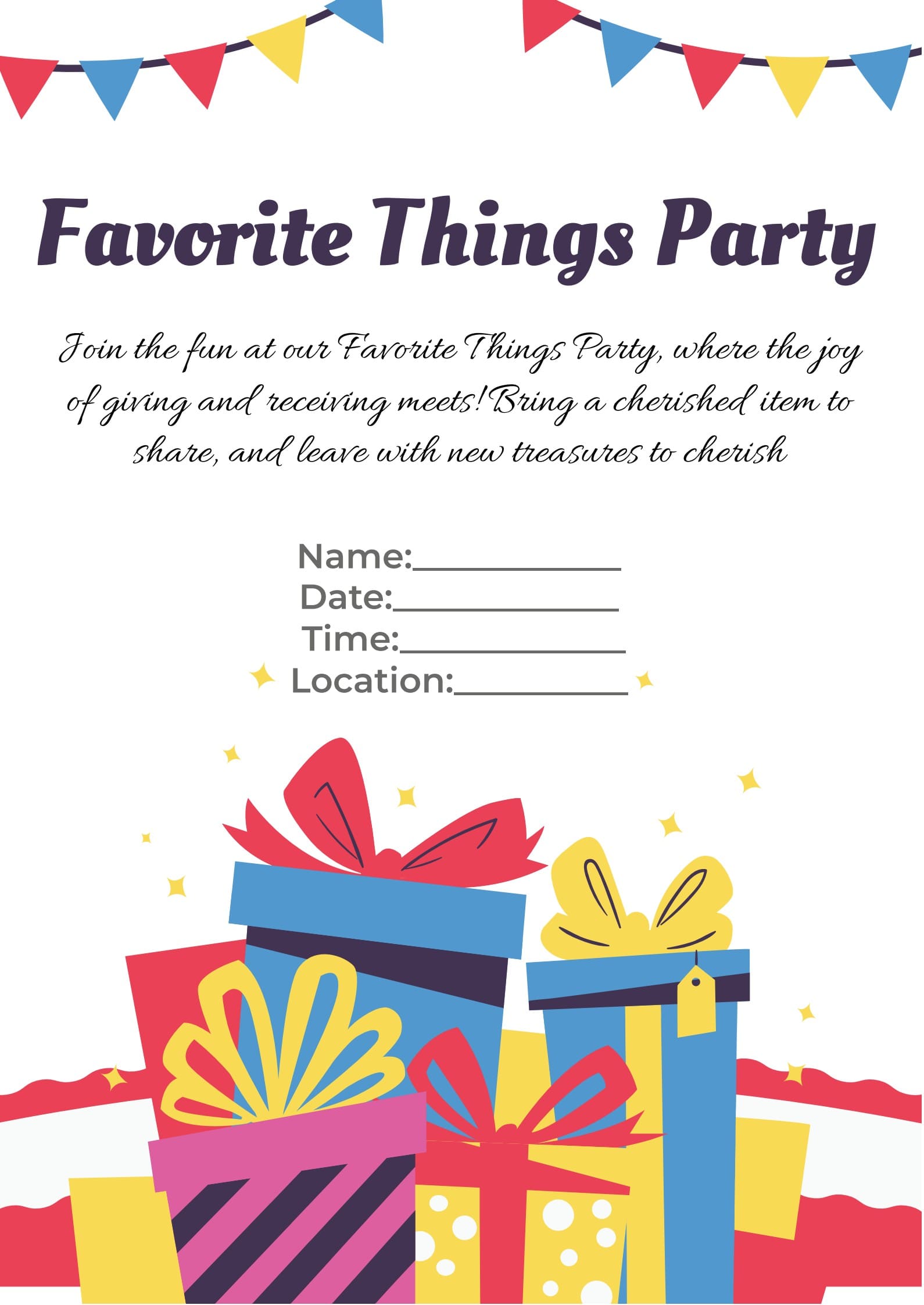 favorite things party invitation template