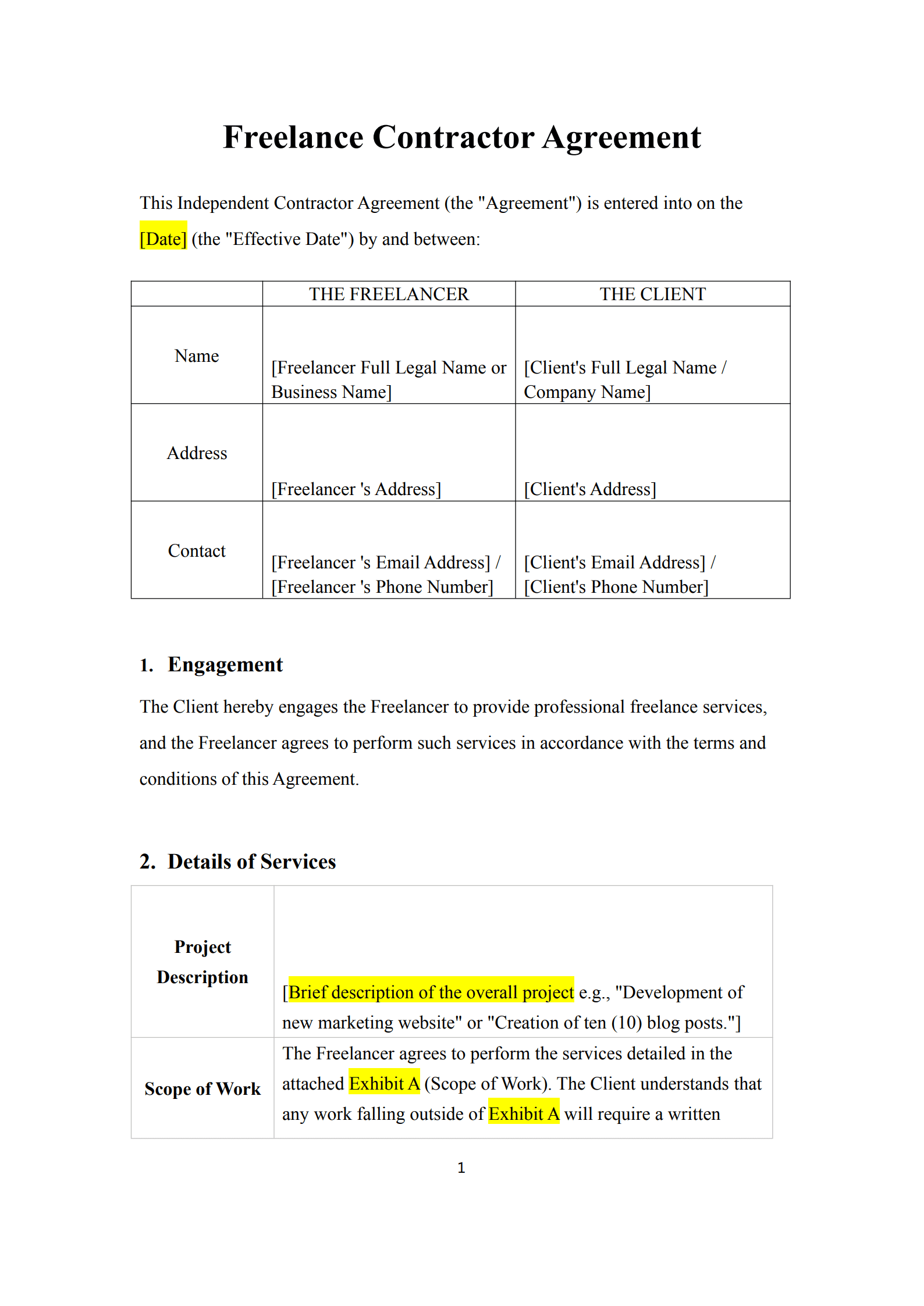 freelance contract template 1