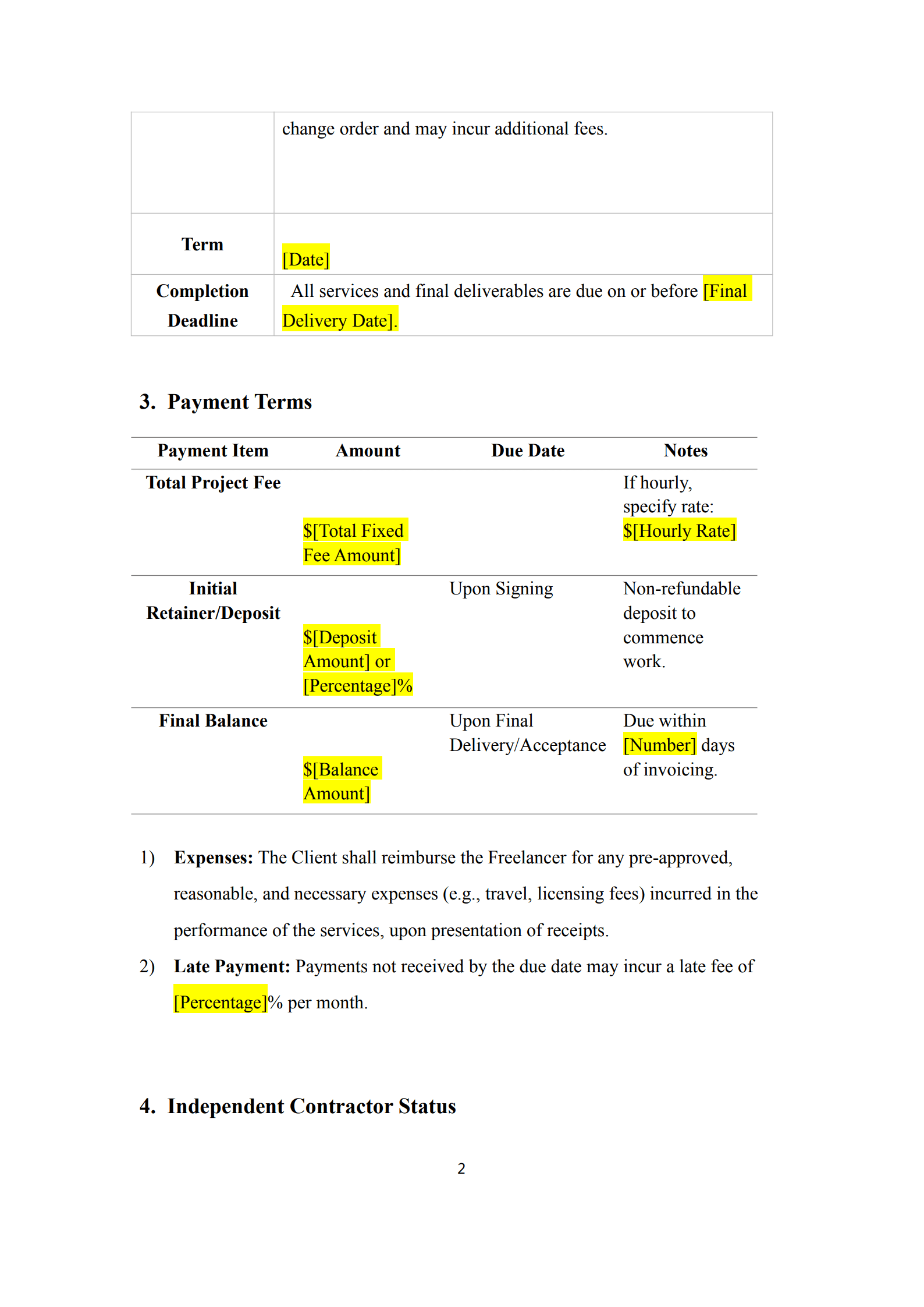 freelance contract template 2
