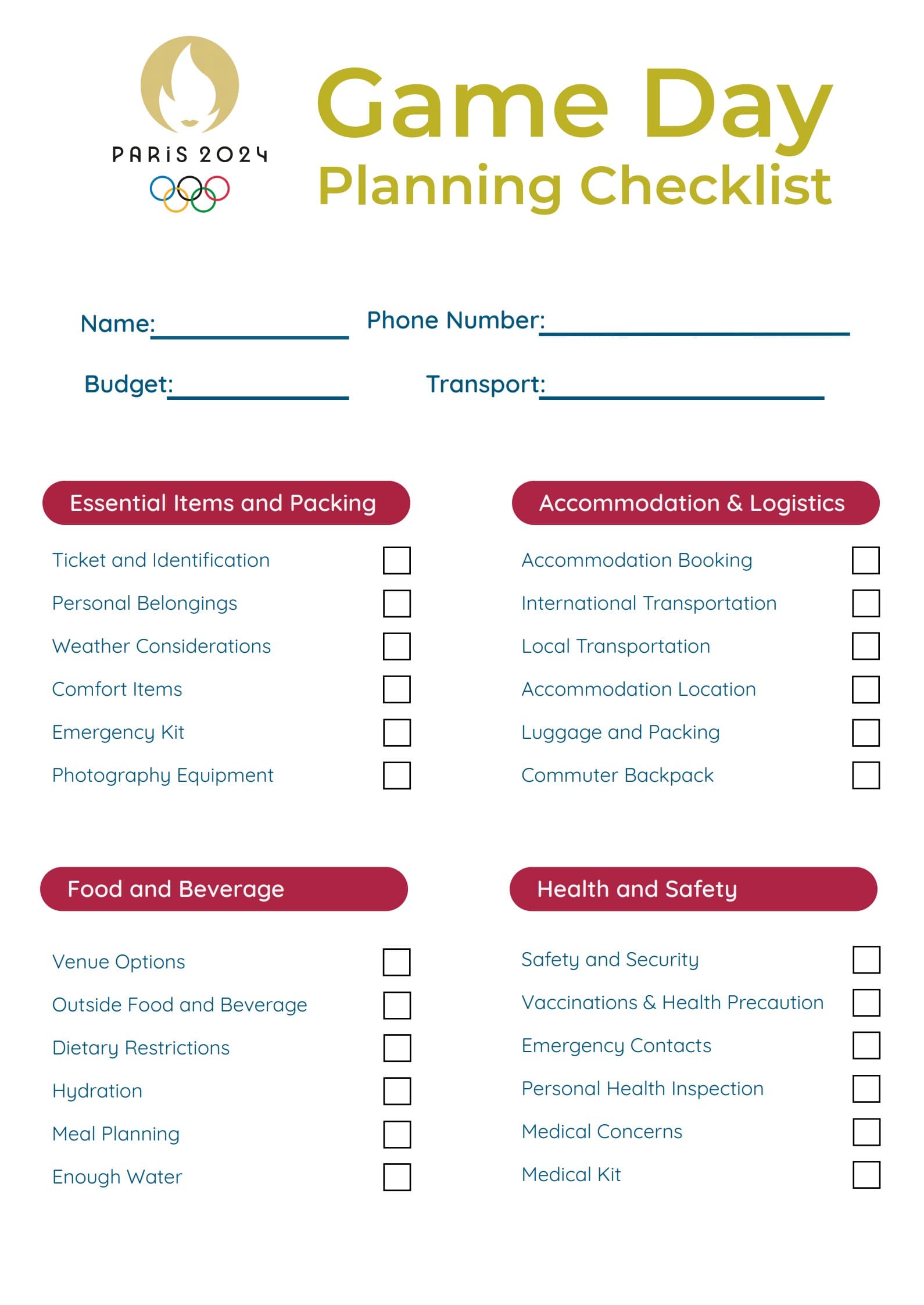 Game Day Checklist for Paris 2024 Olympics