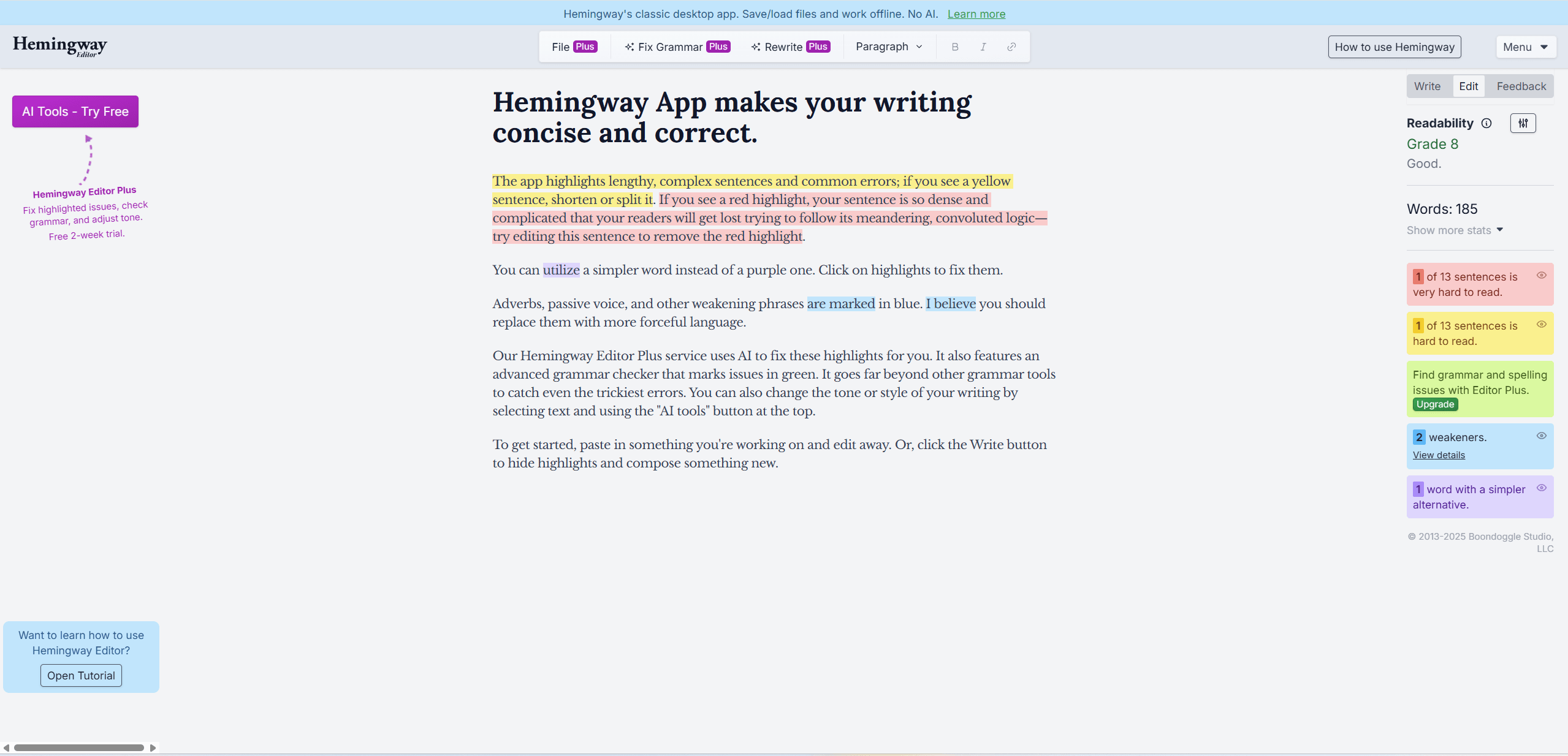 grammarly alternative hemingwayeditor ui