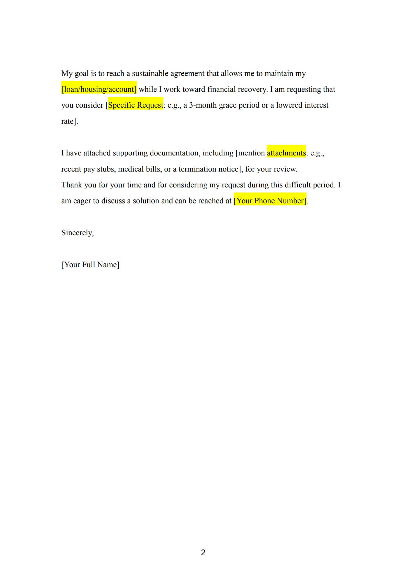 hardship letter example 2