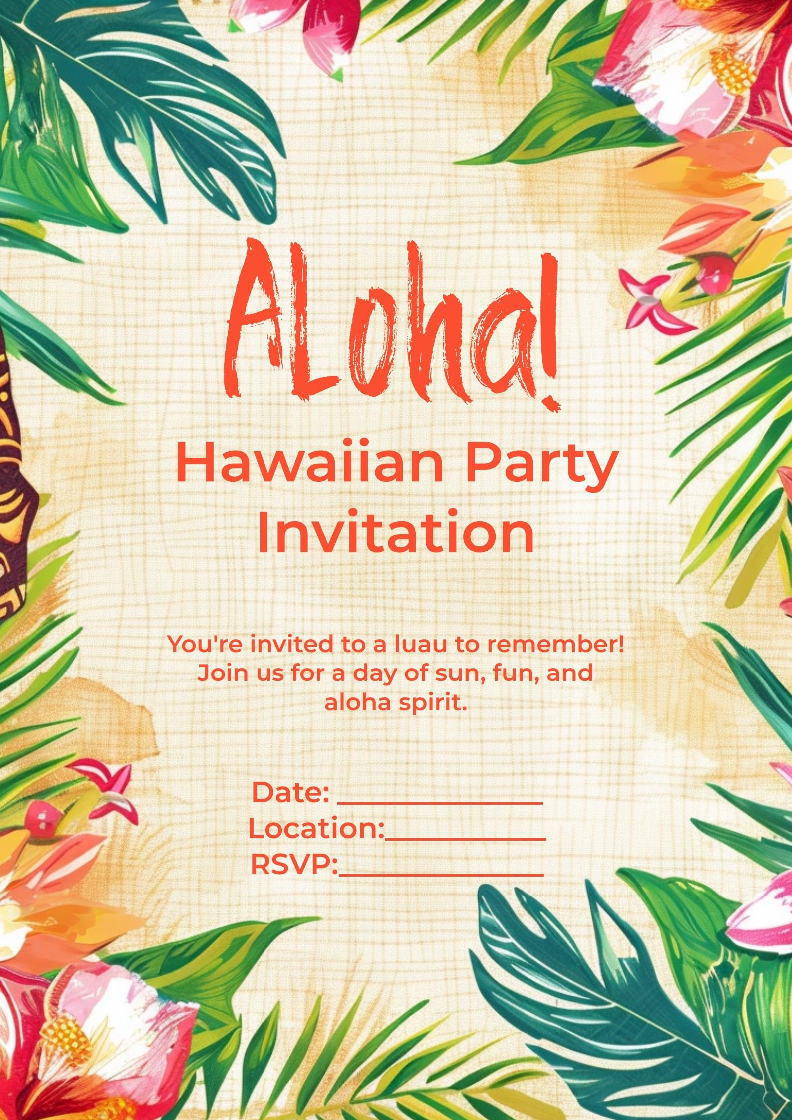 hawaiian party invitation template