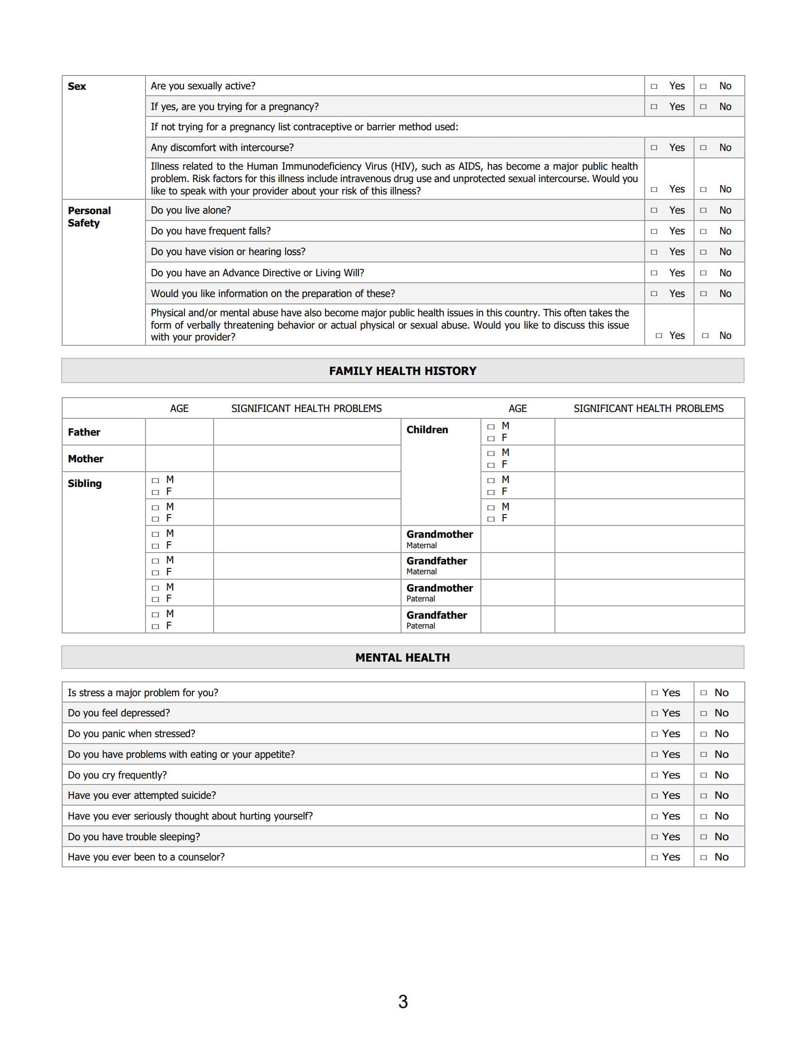 health history form template 3