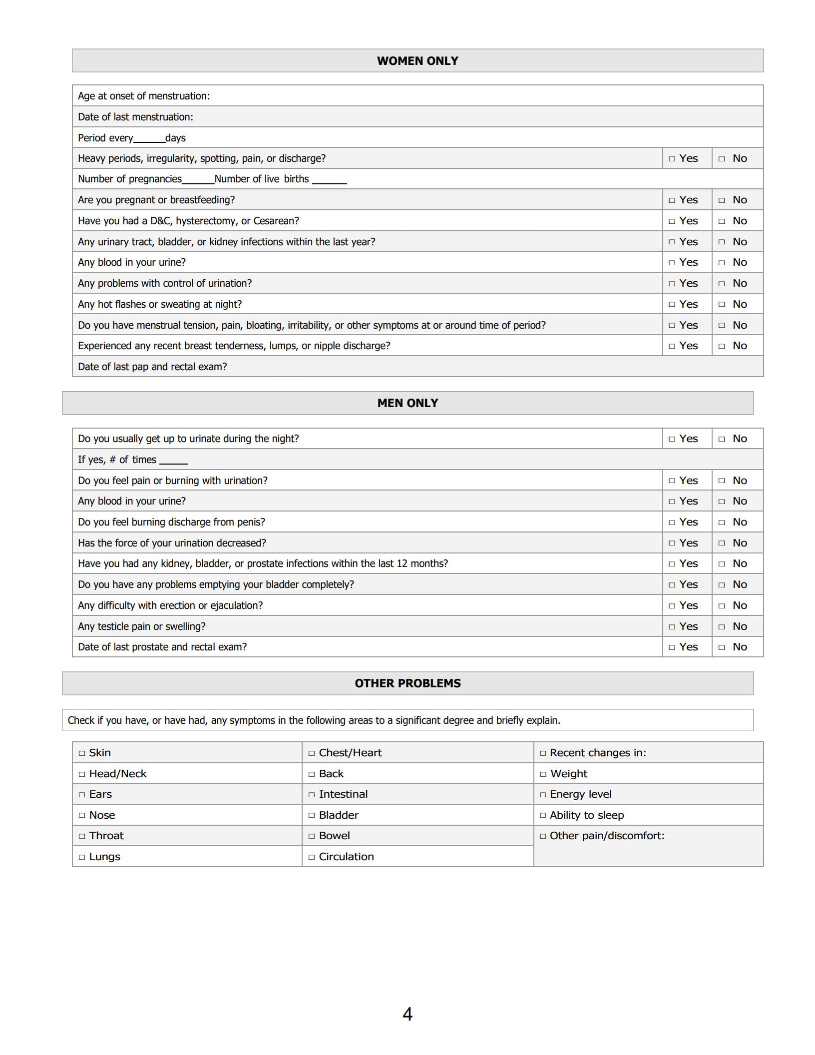 health history form template 4