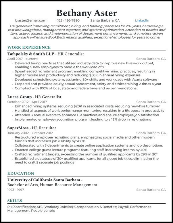 Human Resources Generalist Resume