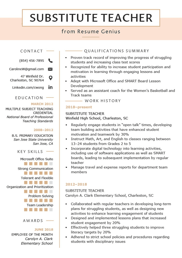 Substitute Teacher Resume Template 