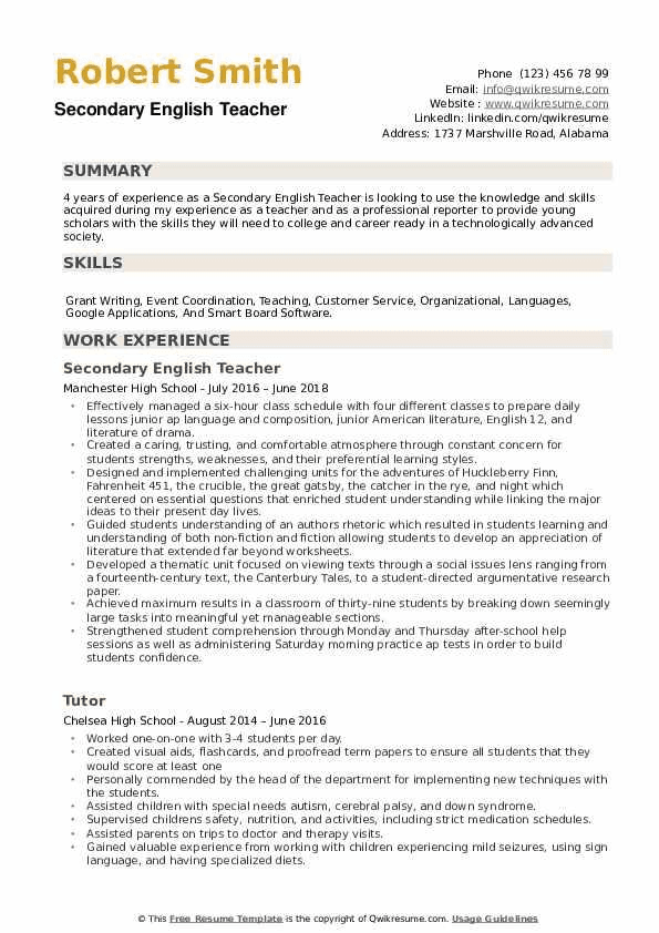 AP English Teacher Resume Template 