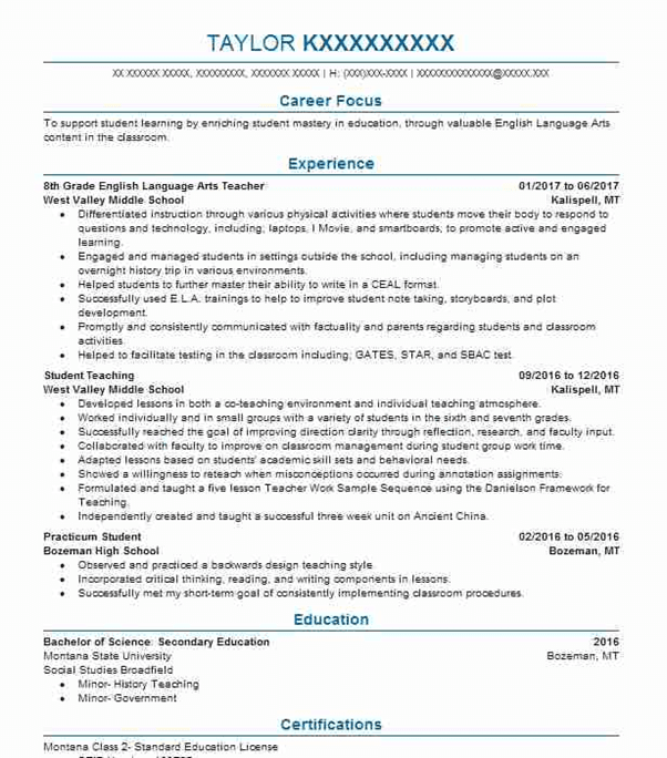 Middle school Resume Template 