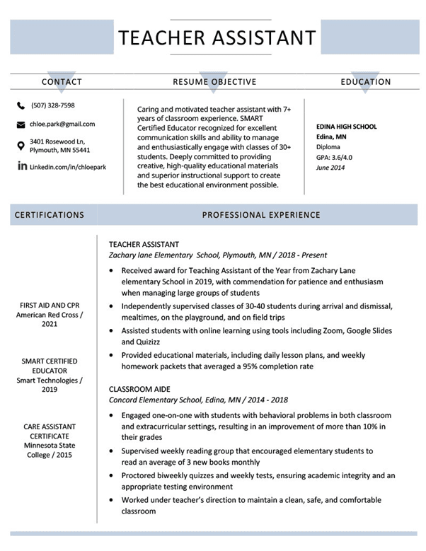 Teacher Assistant Resume Template 