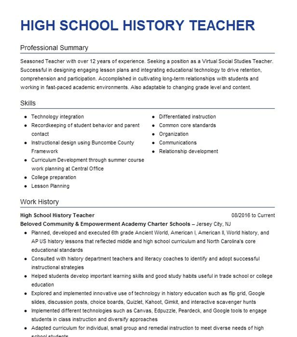 High school History teacher resume Template 