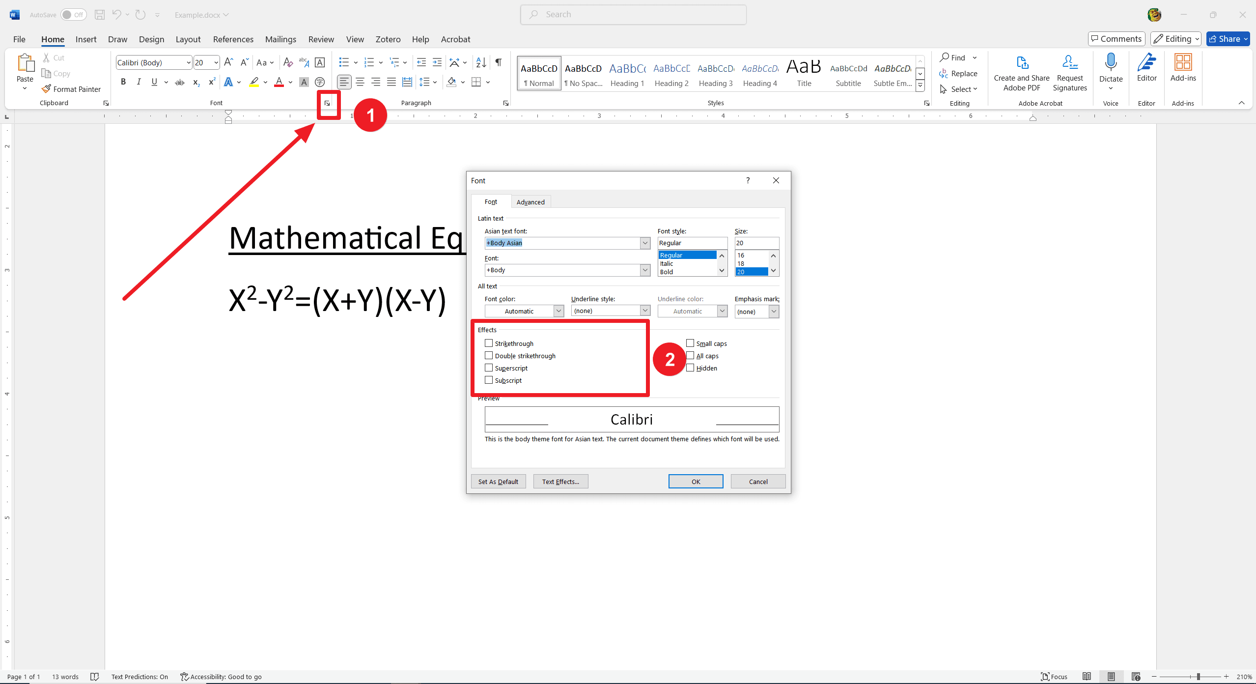 Method 3: Using the Font Dialog Box