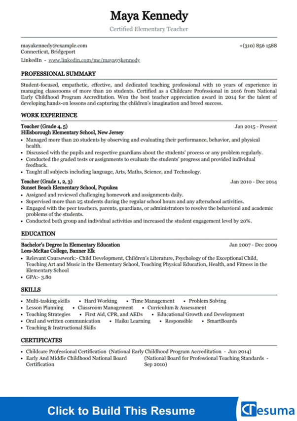 Elementary Teacher Resume Template