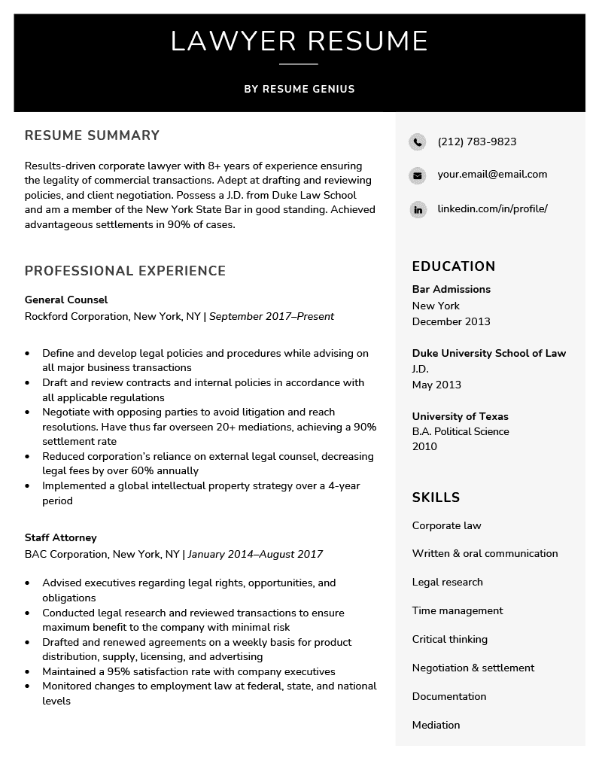 Lawyer Resume Templates