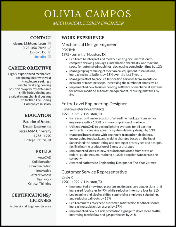 Mechanical Design Engineer Resume