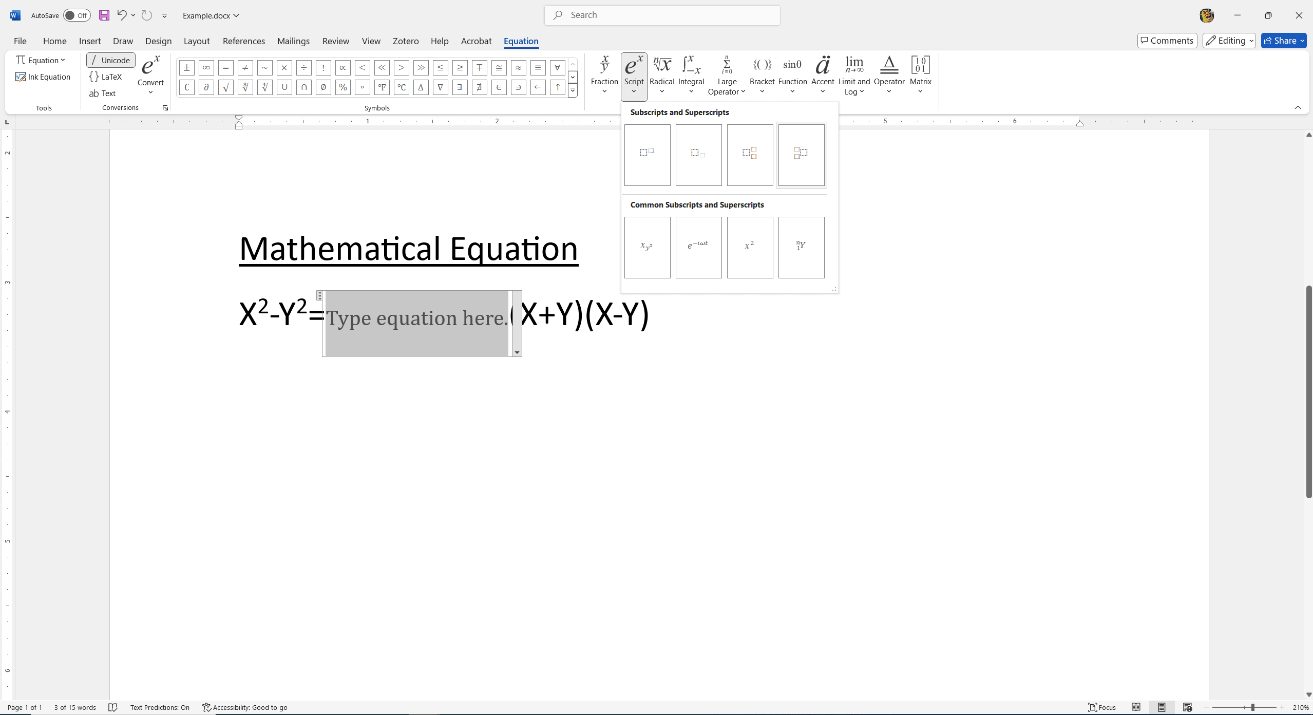 Method 4: Adding Superscript through Equation Editor