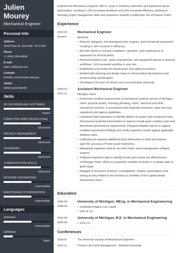 Mechanical Engineer Resume Templates