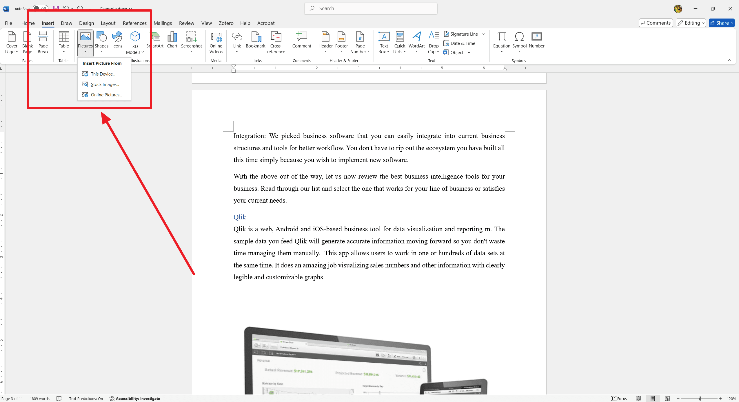 Step 5: Click the Insert Tab in Word