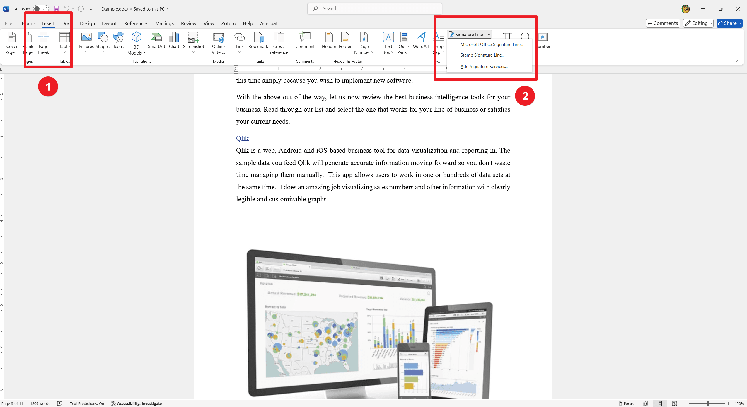 Step 2: Find the Signature Line Option Under the Insert Tab