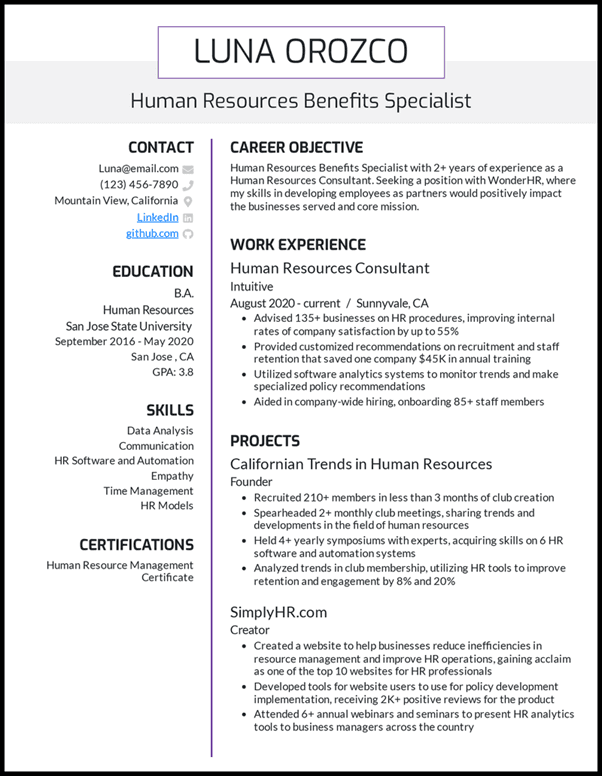 Human Resources Benefits Specialist Resume
