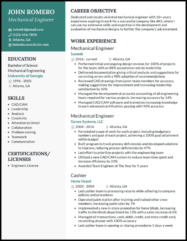 Mechanical Engineer Resume 