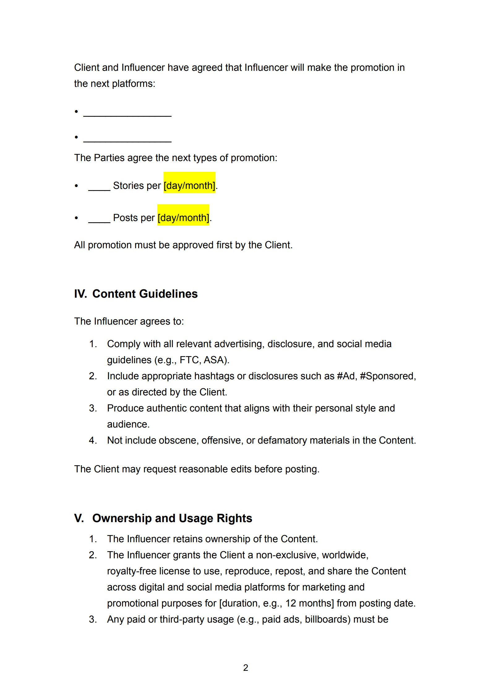 influencer contract template 2