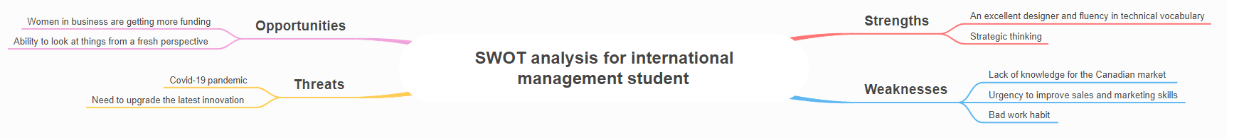 SWOT analysis for international business management student