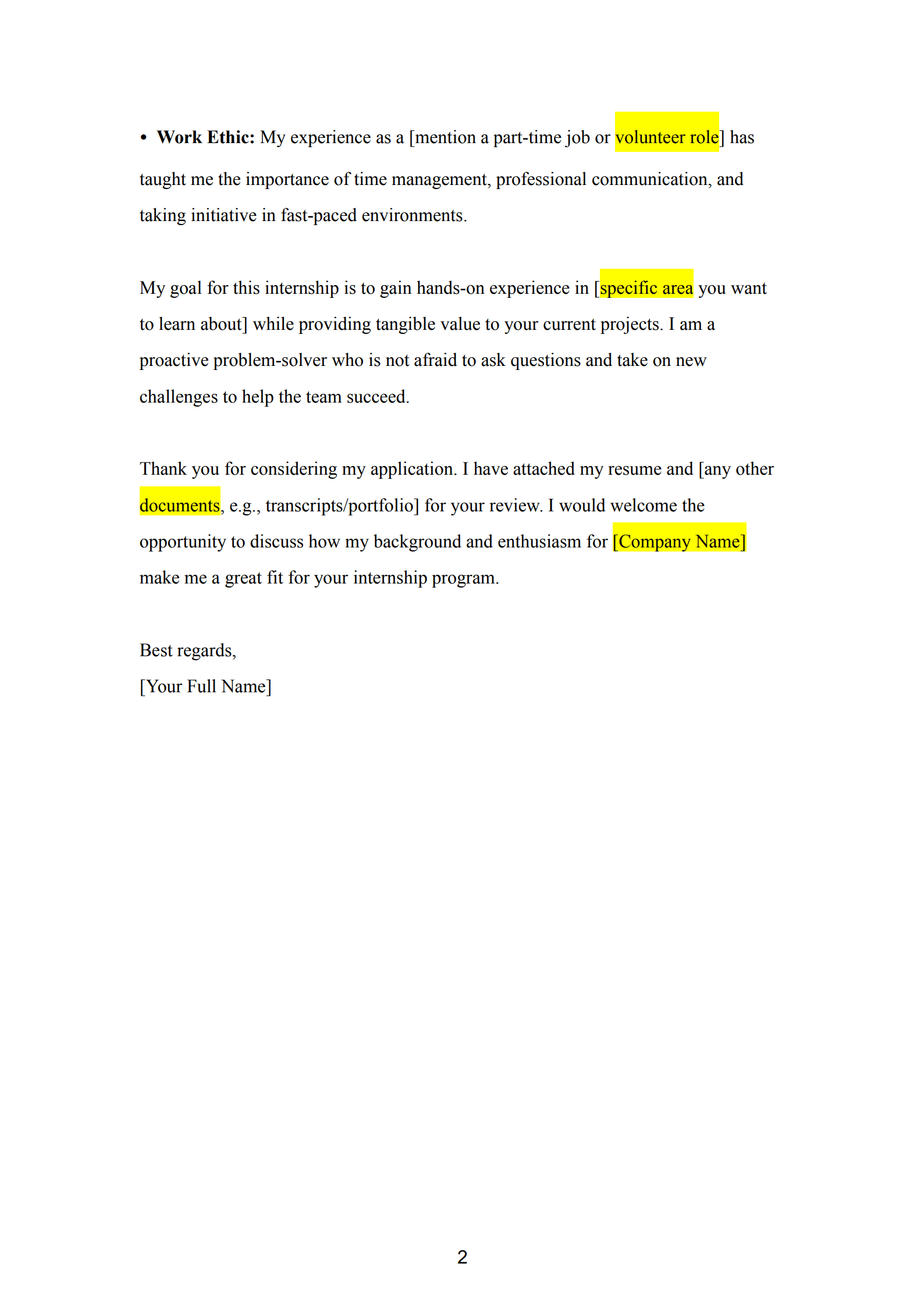 internship motivation letter sample 2