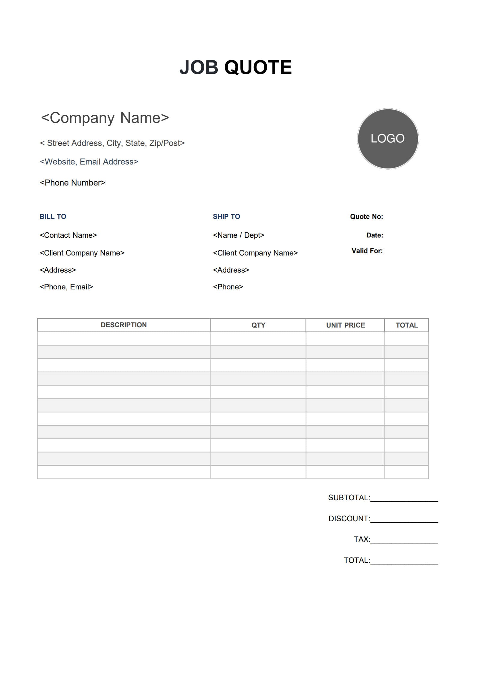 Job Quote Template Free Editable Printable PDFAgile