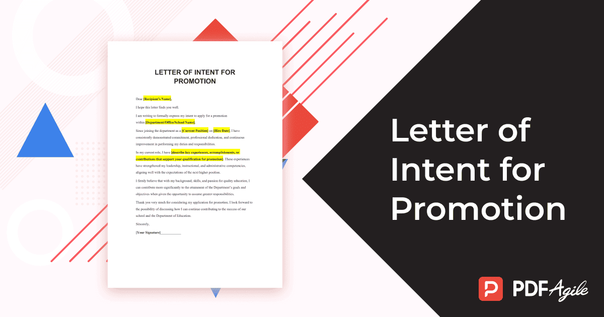 letter of intent for promotion