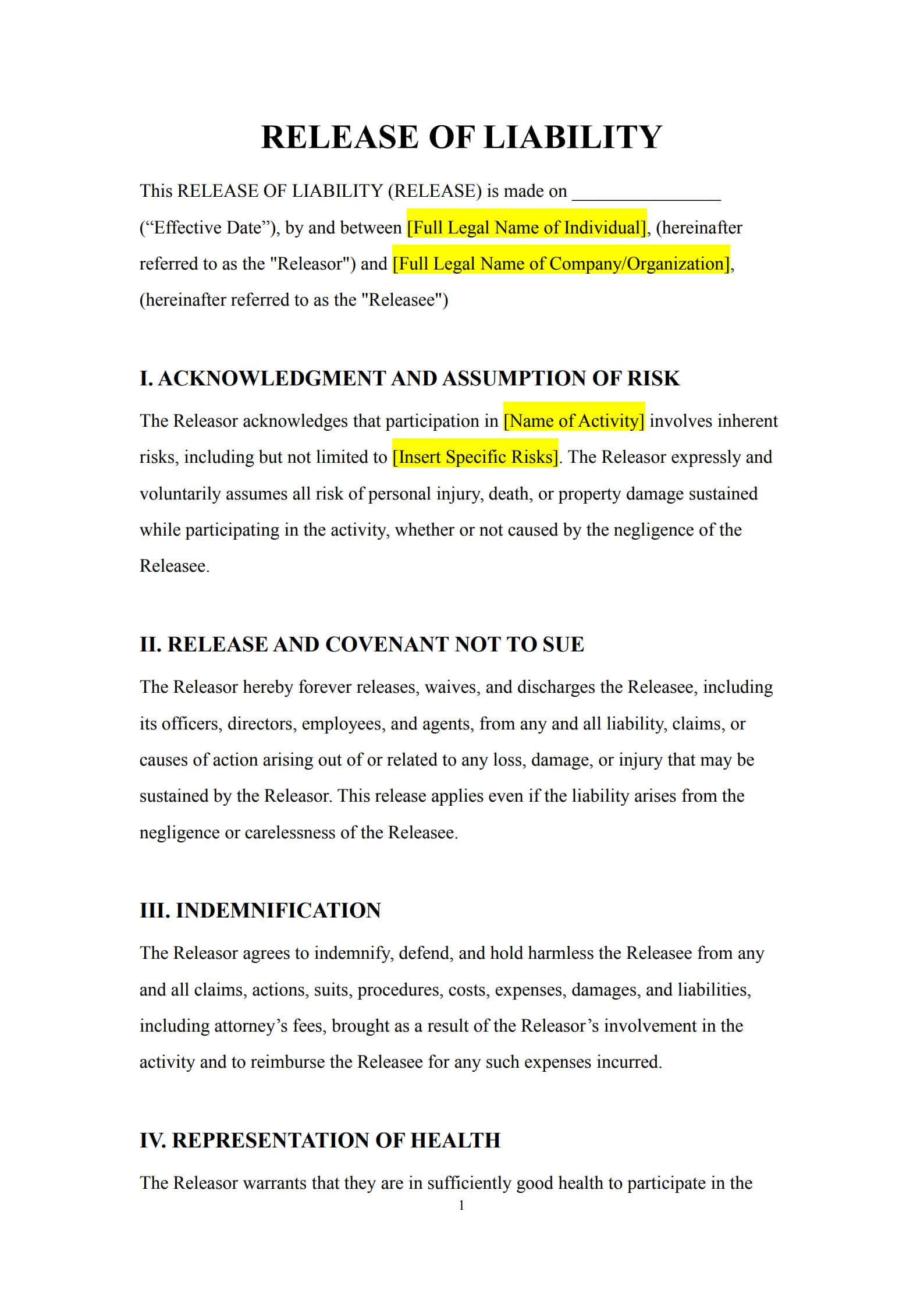 liability waiver template 1