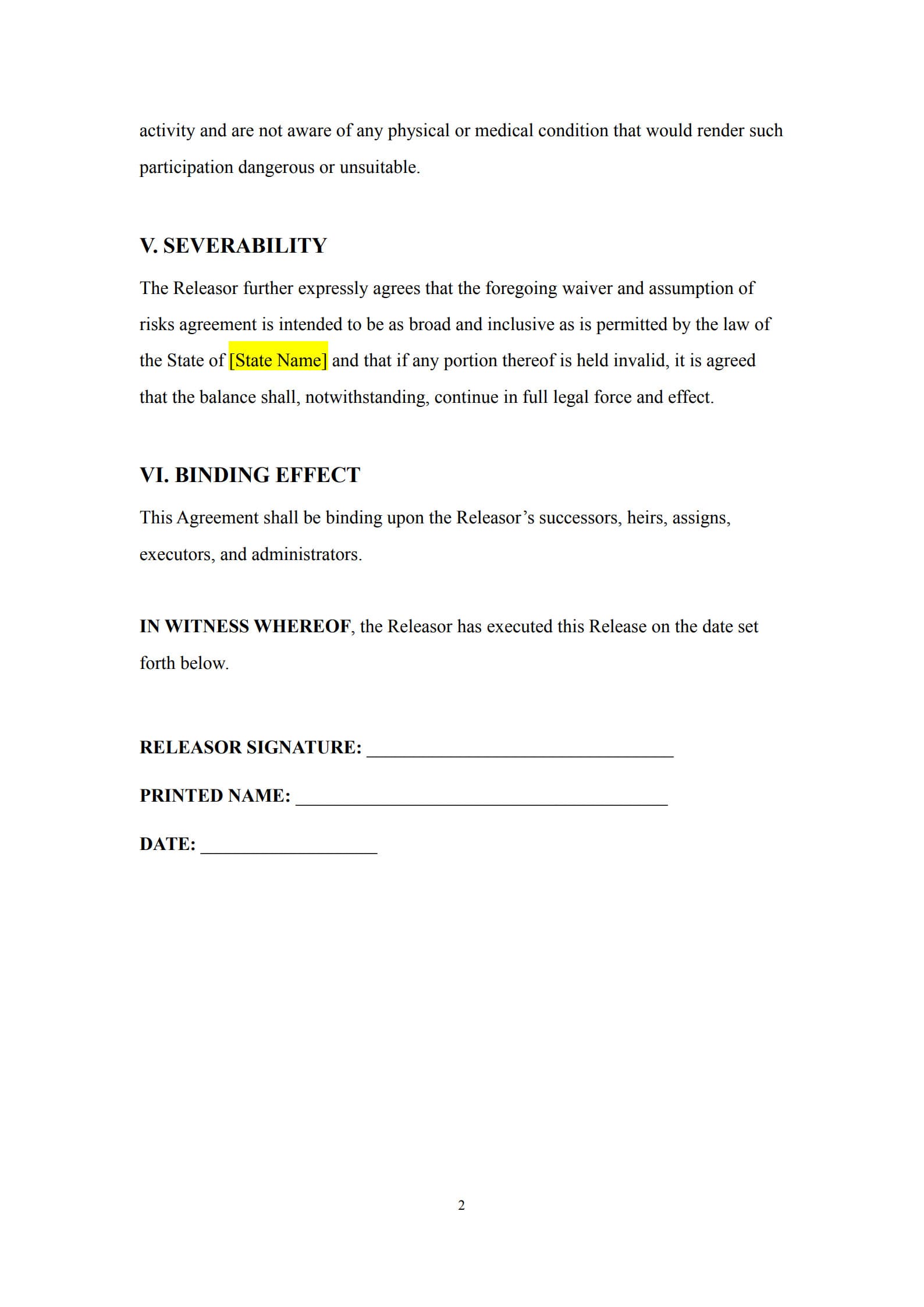 liability waiver template 2