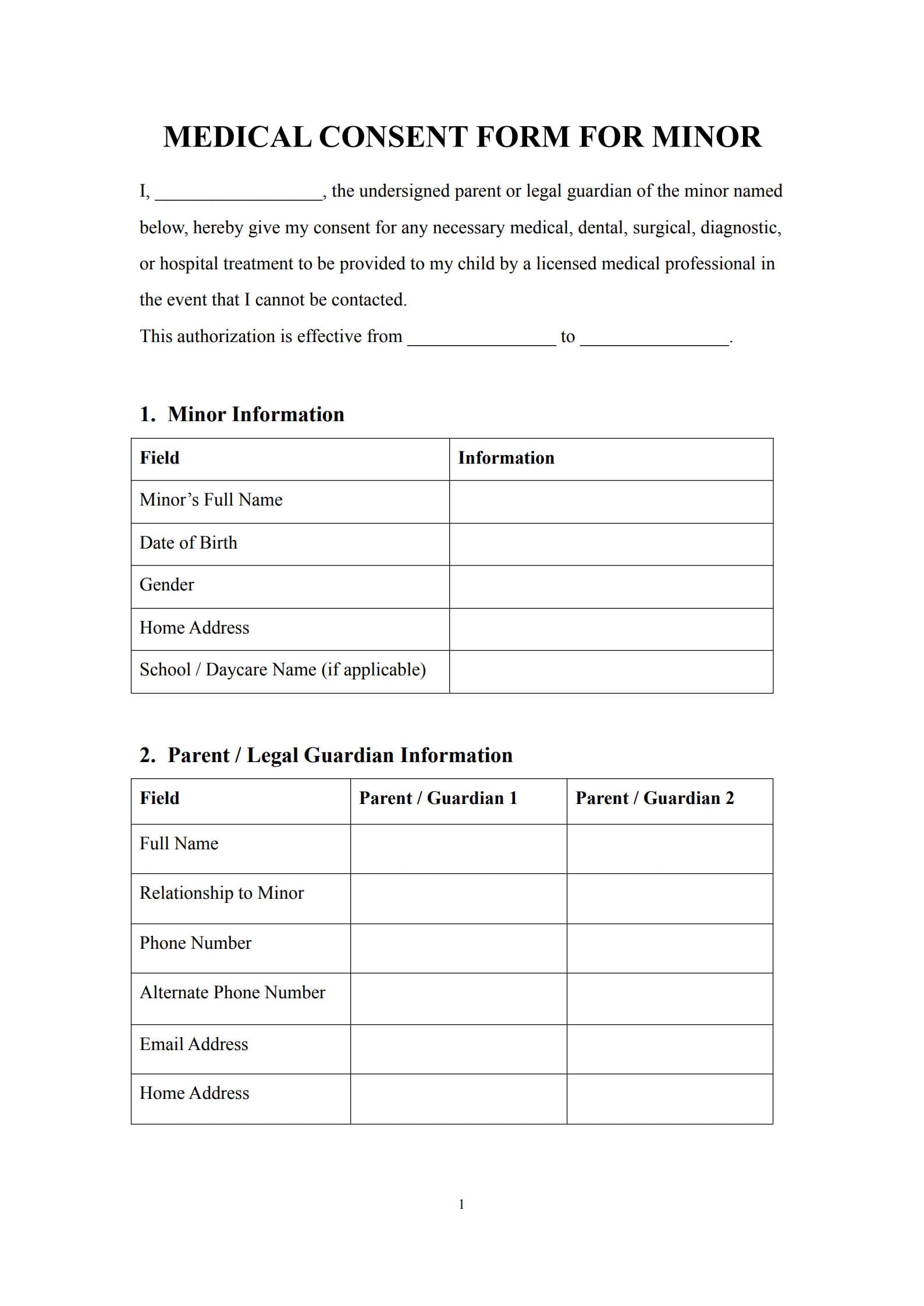 medical consent form for minor 1