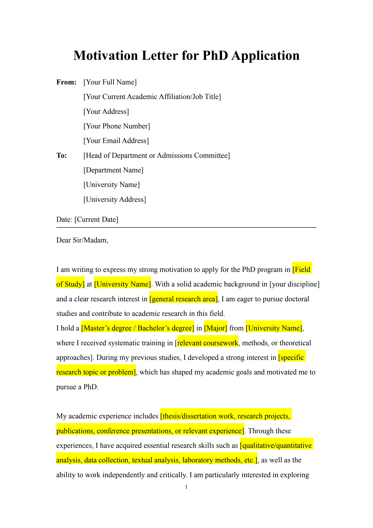 motivation letter for phd 1