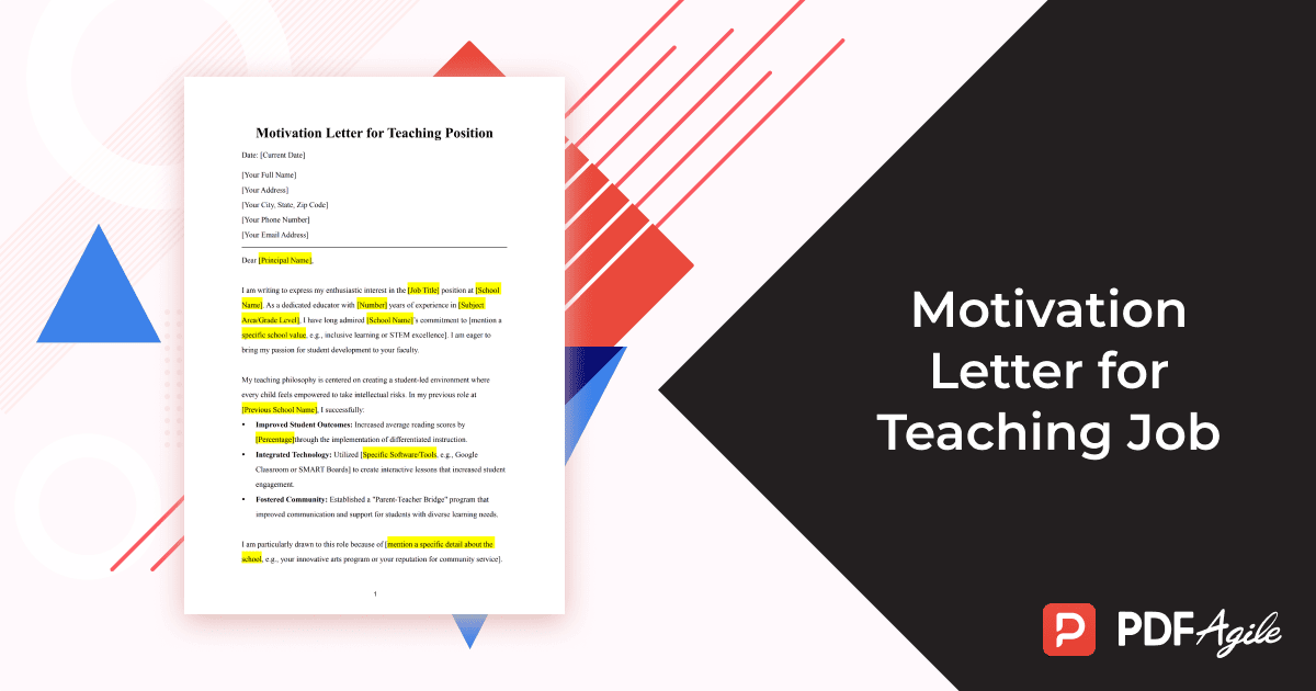motivation letter for teaching job