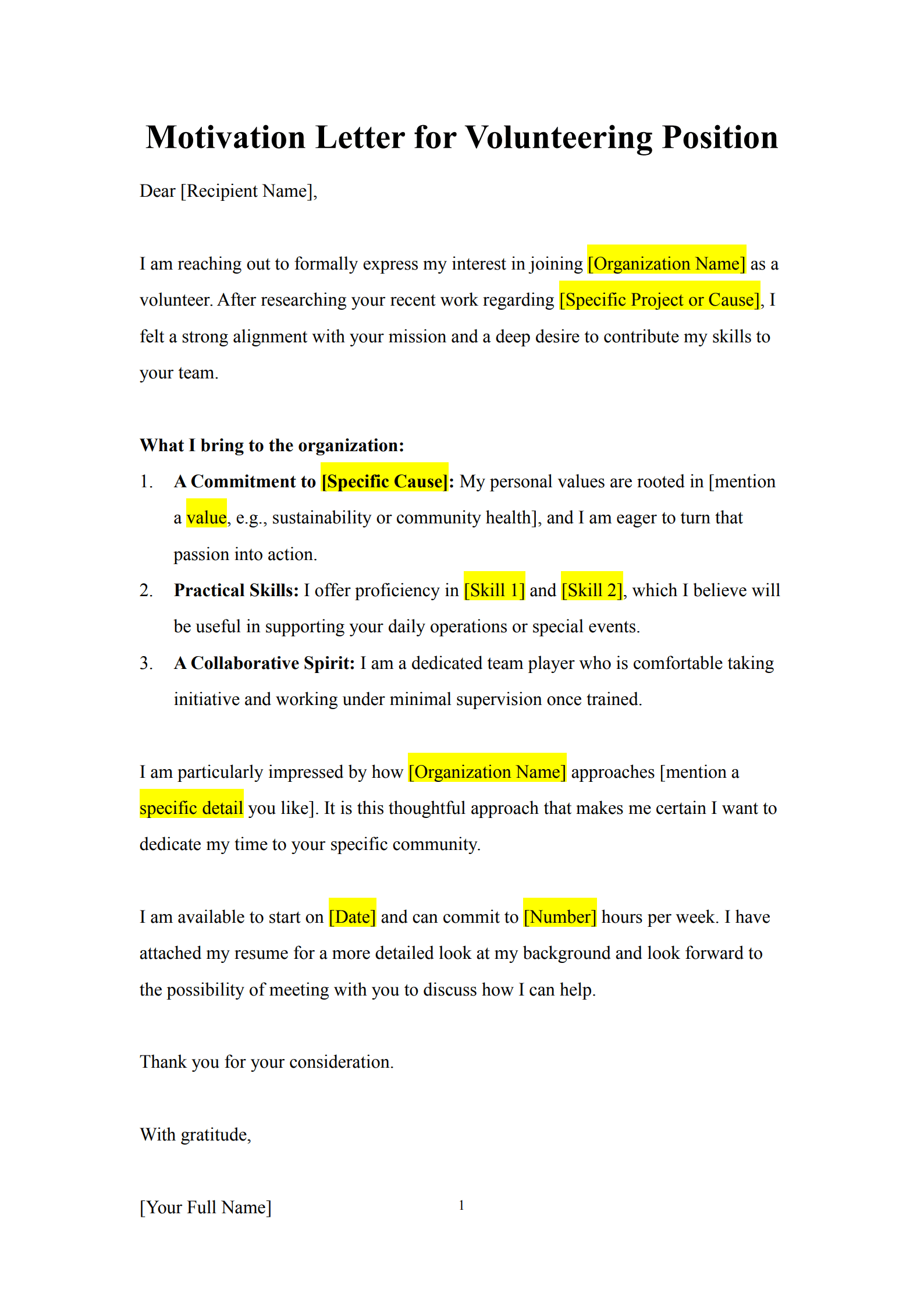 motivational letter for volunteering 1