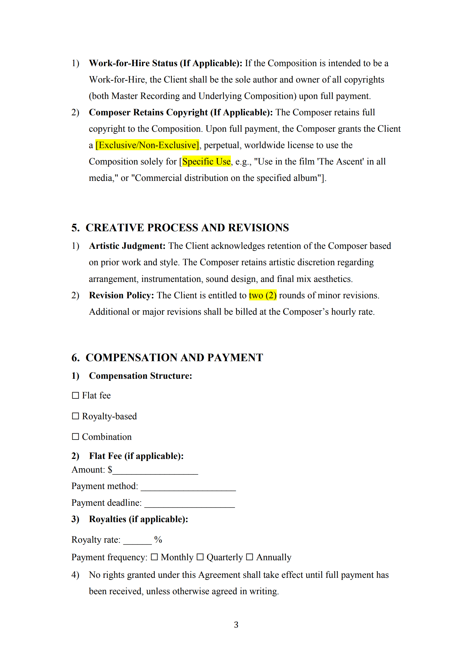 music agreement contract 3