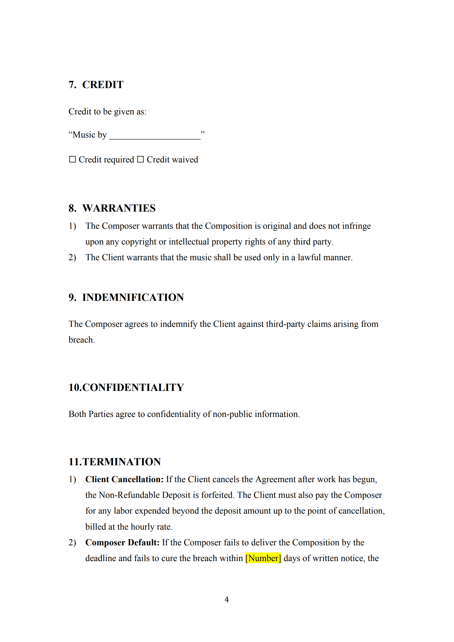 music agreement contract 4