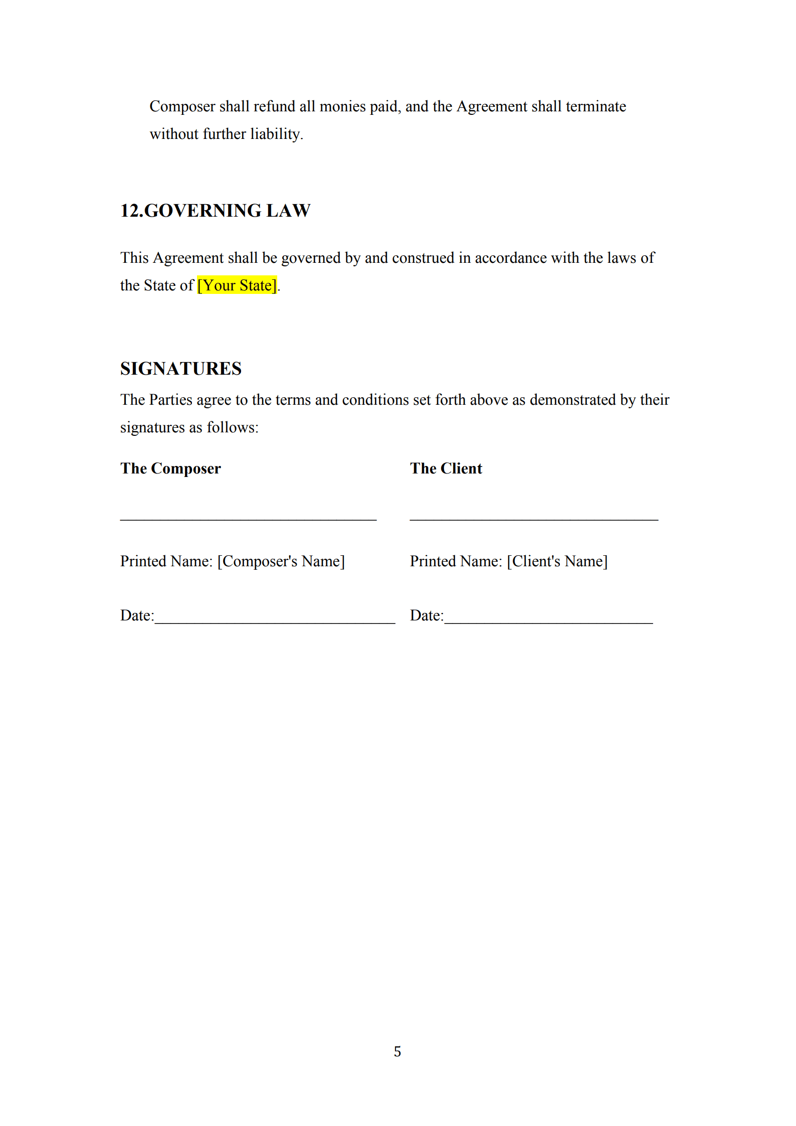 music agreement contract 5