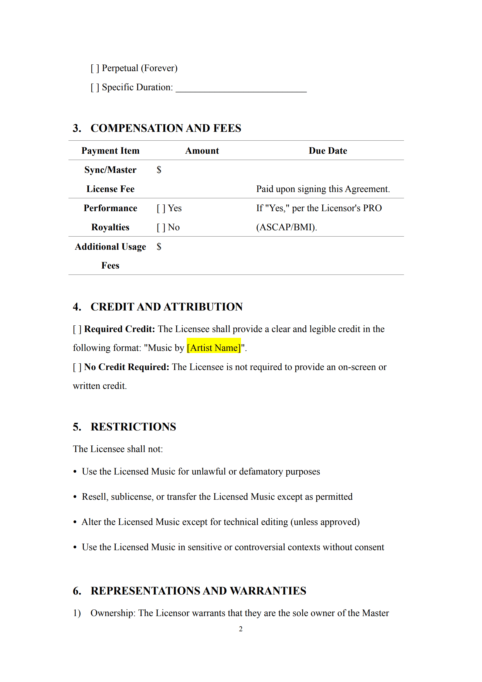 music licensing agreement 2