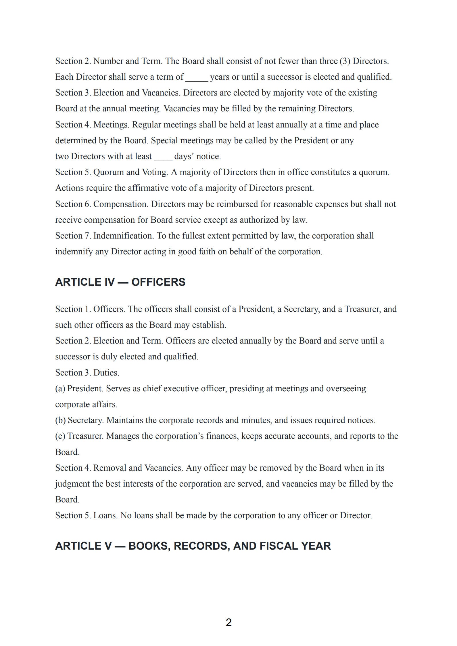 nonprofit bylaws template 2