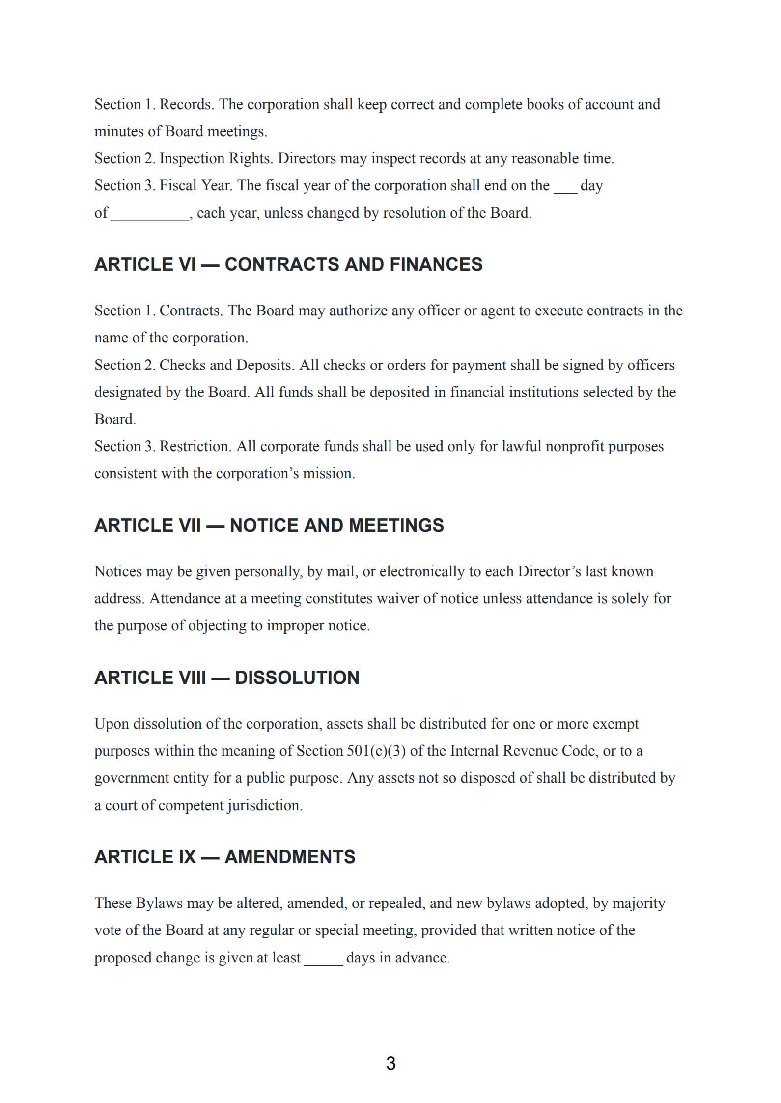 nonprofit bylaws template 3