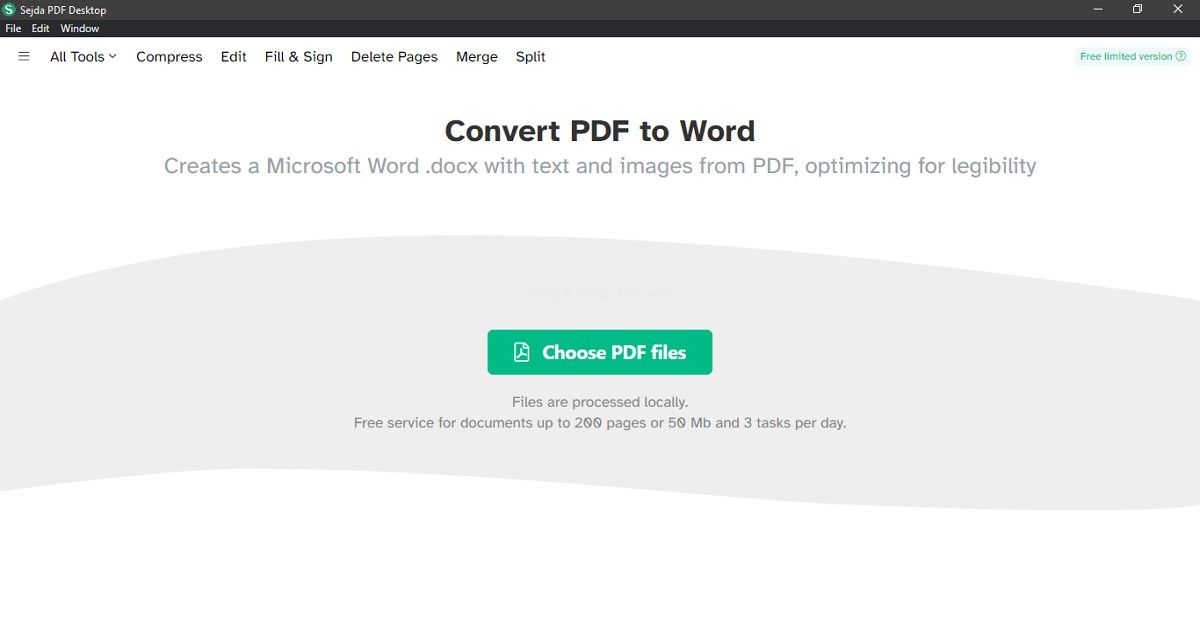 Convert PDF to Word with Sejda