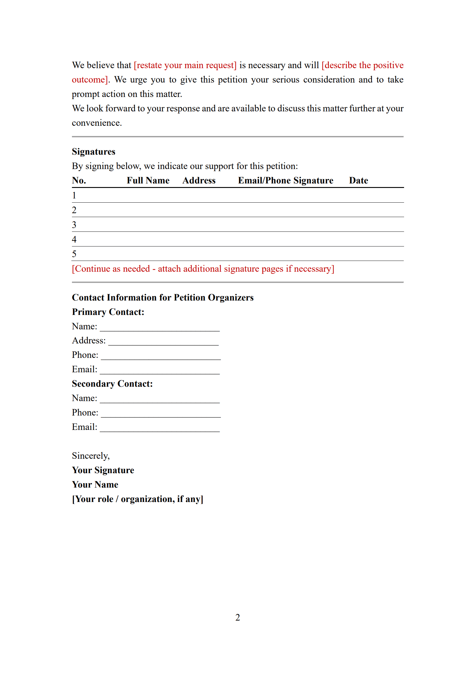 petition letter template 2