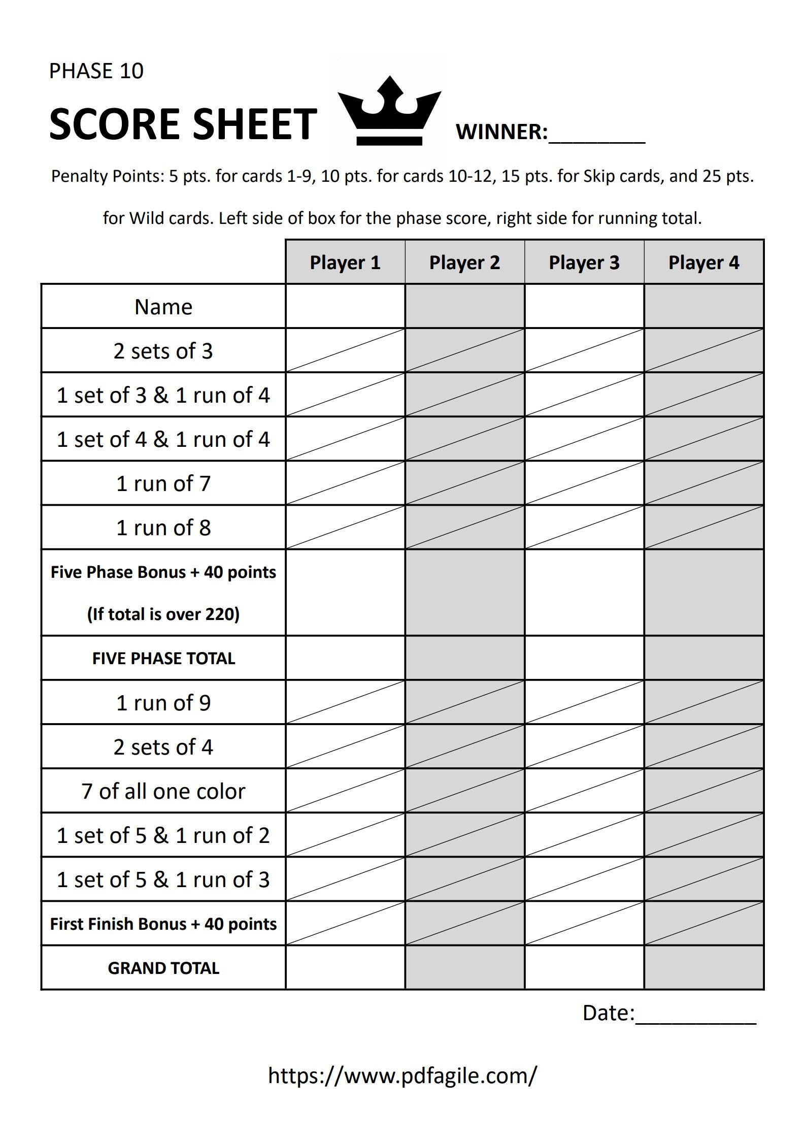 Phase 10 Scoresheet Template | PDF Agile