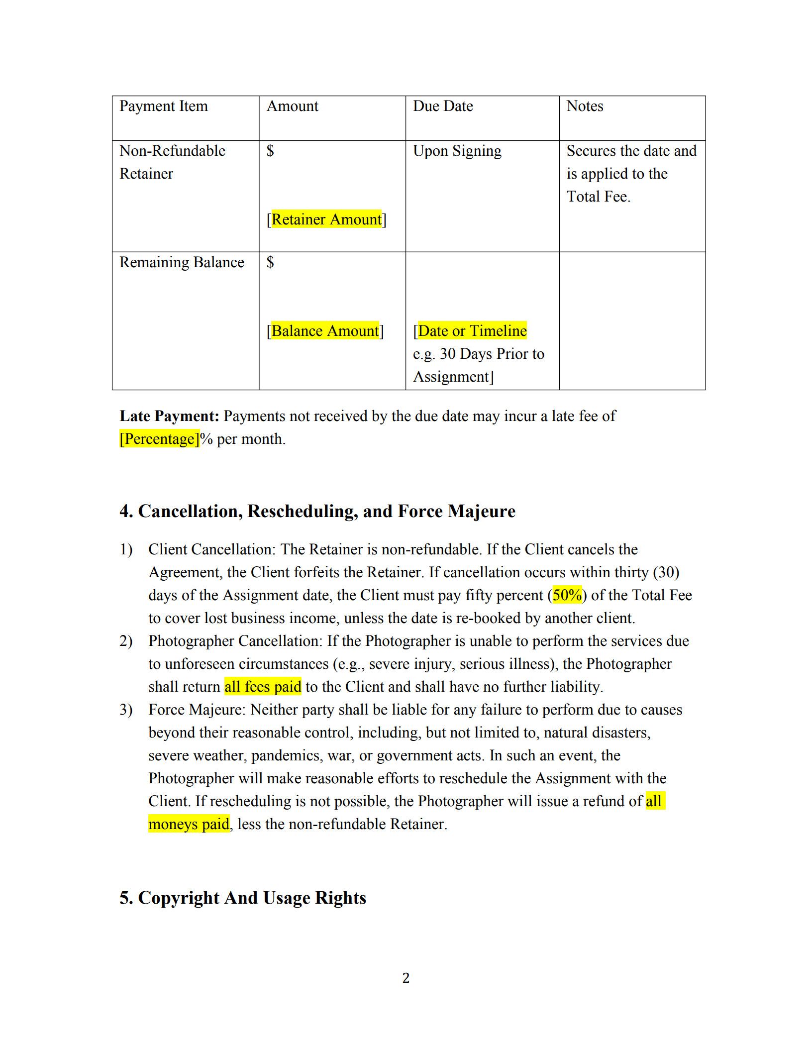 photography contract template 2