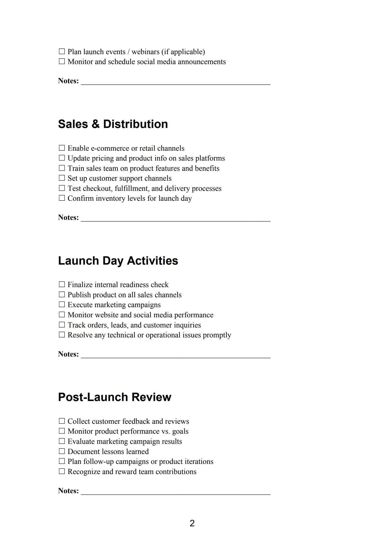 product launch checklist 2