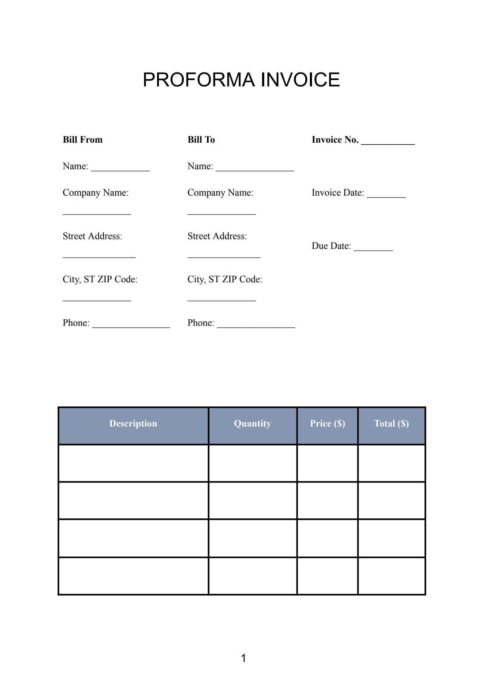 proforma invoice template