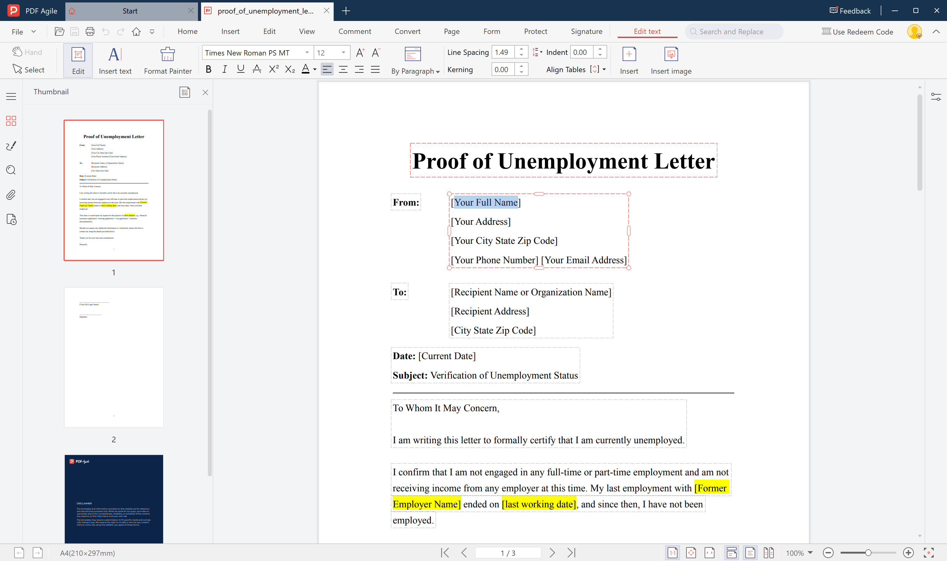 Download the printable letter template from PDF Agile.